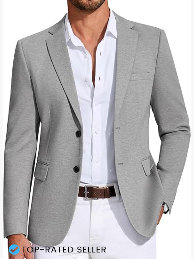 Classic Fit Blazer Lightweight Knit Sport Coat Two Button Casual Elegant